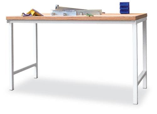 PAVOY Werkbank met frame in lichtgrijs en beuken-multiplexblad