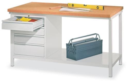 PAVOY Werkbank met frame in lichtgrijs en beuken-multiplexblad