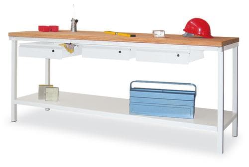 PAVOY Werkbank met frame in lichtgrijs en beuken-multiplexblad