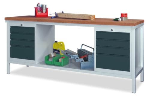 PAVOY Werkbank met frame in lichtgrijs en beuken-multiplexblad