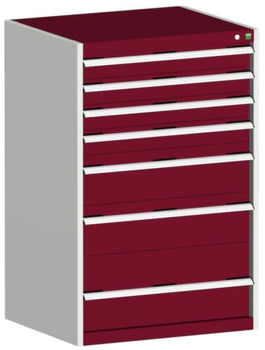bott Ladekast cubio oppervlak 800 x 650 mm, 7 lade(n), RAL7035 lichtgrijs/RAL3004 purperrood