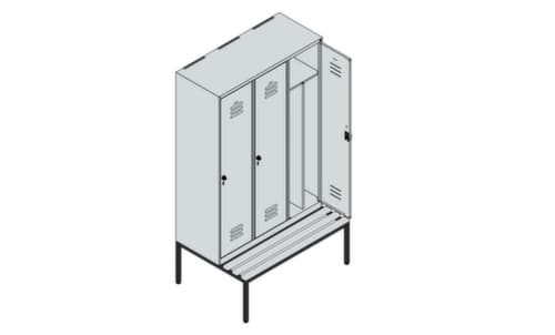 C+P Locker met zitbank Classic Plus voor scheiding van kleding, vakbreedte 400 mm