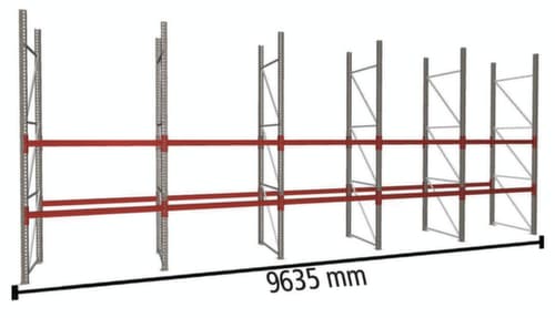 META Palletstelling MULTIPAL voor 45 pallets, 9635 mm breed, 3 opslagniveaus