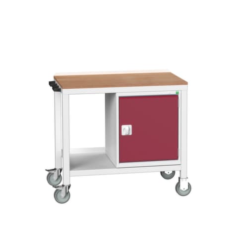 bott Mobiele werkbank verso, 1 kast, 1/2 legbord, 1 duwbeugel, RAL7035 lichtgrijs/RAL3004 purperrood